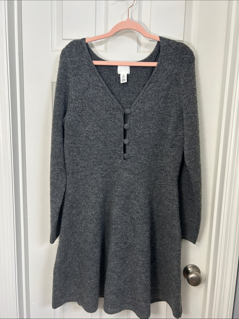 H&M Dark Gray Melange V-Neck Knit Dress Women’s Size Large